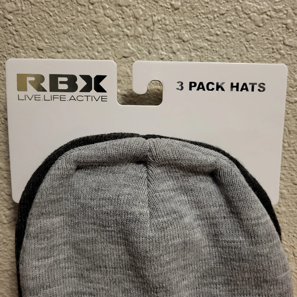NWT 3 Pack RBX Knit Beanies - Light Gray, Gray & Black